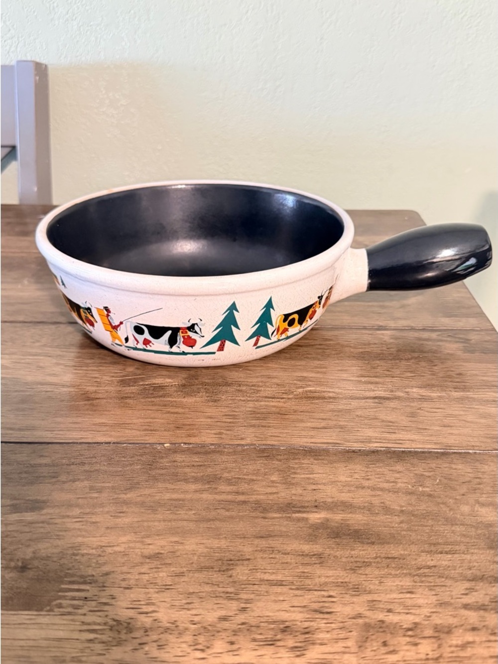 Vintage Landert Pottery Swiss fondue pot, likely dating from the 1950's